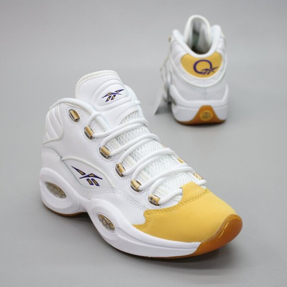 Reebok Ladies 6 Question Mid White Yellow Toe Basketball Shoes Sneakers FX4286 - Picture 1 of 12